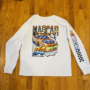 Nascar White Long Sleeve Tee with Colorful Car Graphic